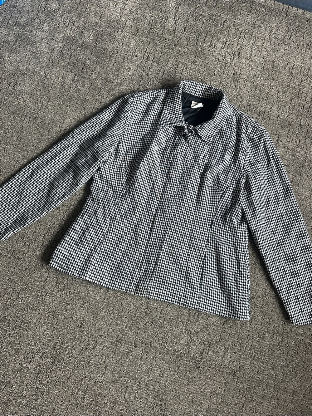 Vintage Houndstooth Wool Blend Zip Jacket 90s Eclectic Grandpa - Size 16